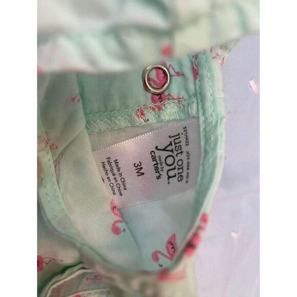 carter's mint baby girls sundress 3M pink flamingos + diaper cover + hat; summer - Picture 2 of 3